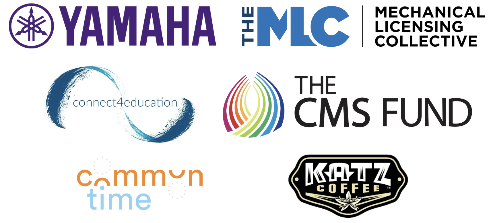 Yamaha, The MLC, The CMS Fund, Connect4Education, Katz Coffee, and Common Time.